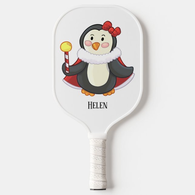Girl Penguin Red Bow Red Cape Art Name  Pickleball Paddle (Front)