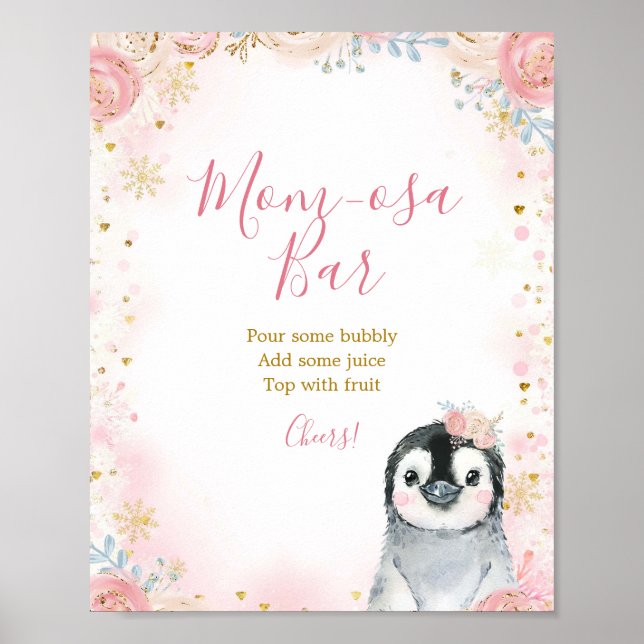 Girl Penguin Winter Snowflake Momosa Bar Sign (Front)