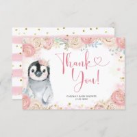 Girl Penguin Winter Snowflake Thank You Card
