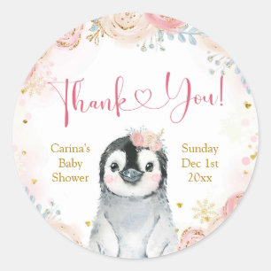 Girl Penguin Winter Snowflake Thank You Sticker