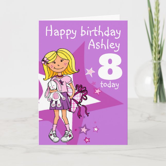 Girl personalised age 8 birthday card (Front)