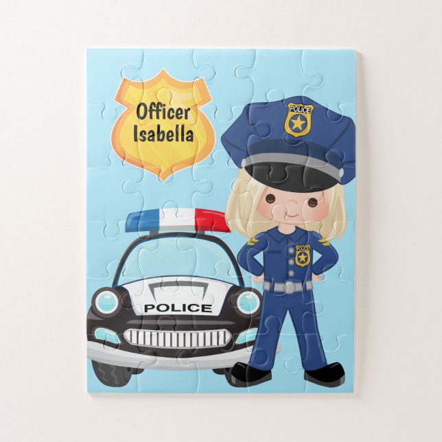 Girl Personalised Police Officer and Patrol Car Jigsaw Puzzle (Vertical)