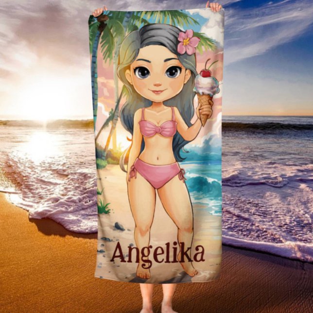 Girl Personalised Tropical Beach Towel (Creator Uploaded)