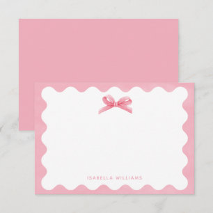 Girl Personalised Watercolor Pink Bow Note Card