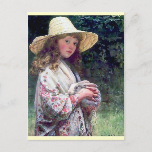 Girl Pet Bunny Rabbit Painting Postcard (Front)