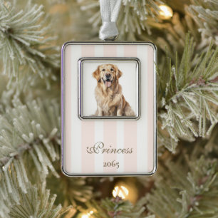 Girl Pet Photo Blush and Gold Christmas Silver Plated Framed Ornament