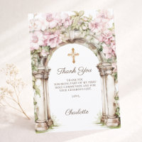 Girl photo First Communion pink floral arch