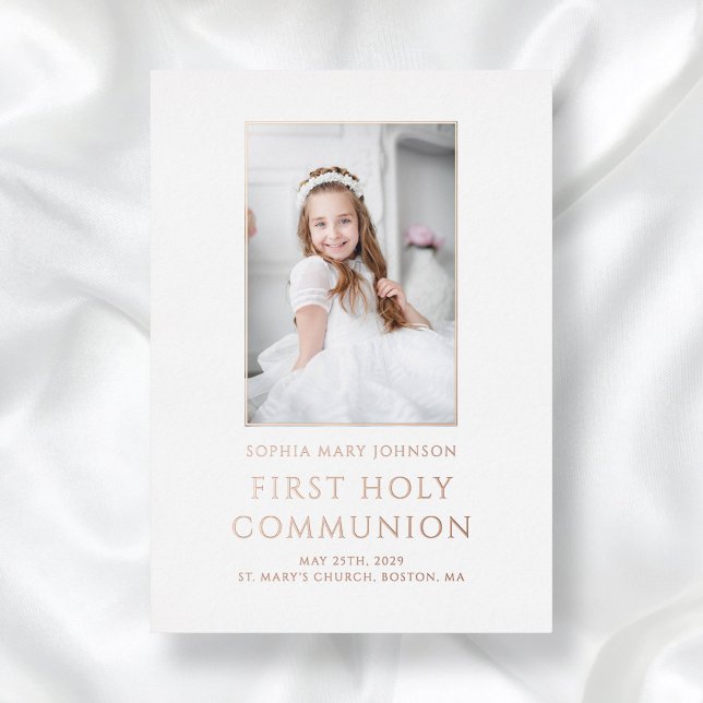 Girl Photo First Holy Communion Rose Gold (Girl Photo First Holy Communion Rose Gold Foil Invitation)