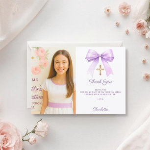 Girl photo lavender bow Confirmation Thank You Card
