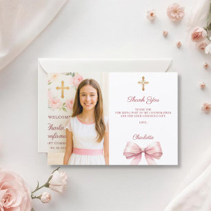 Girl photo pink bow Confirmation Thank You Card