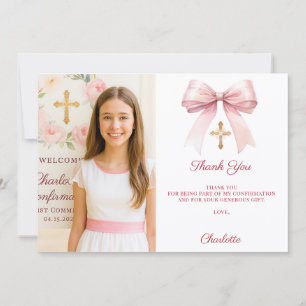 Girl photo pink bow Confirmation Thank You Card