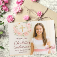 Girl photo pink bow cross First Holy Communion