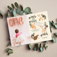 Girl Photo Woodland Animals  1st Birthday