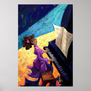 Girl Pianist on Stage Poster