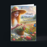 Girl Picking Flowers Granddaughter Birthday  Card<br><div class="desc">Here is the perfect birthday card for your granddaughter.   The image on this card is a pretty girl with red hair picking flowers. There is a birthday greeting inside that you may personalise with your own words.   The AI generated image was created by Susang6</div>