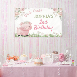 Girl Pig Party Decoration, Piggy Birthday Backdrop Banner