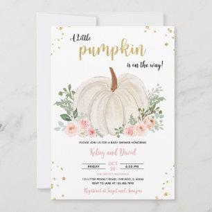 Girl Pink and Gold Pumpkin Baby Shower Invitation