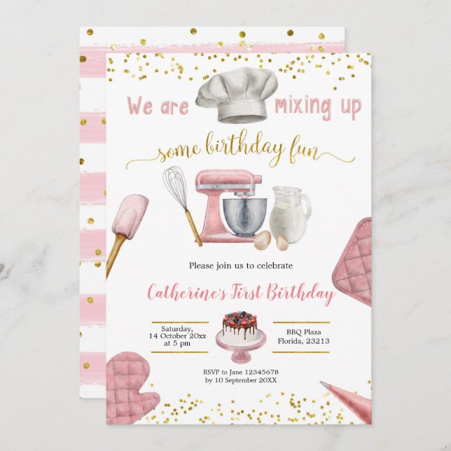 Girl Pink Baking Birthday Invitation (Front/Back)