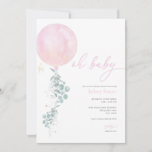 Girl Pink Balloon Baby Shower Invitation