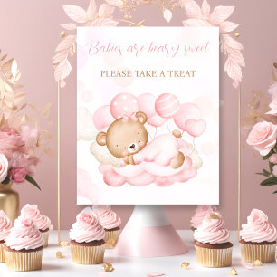 Girl pink Bear Baby Shower Favour Sign