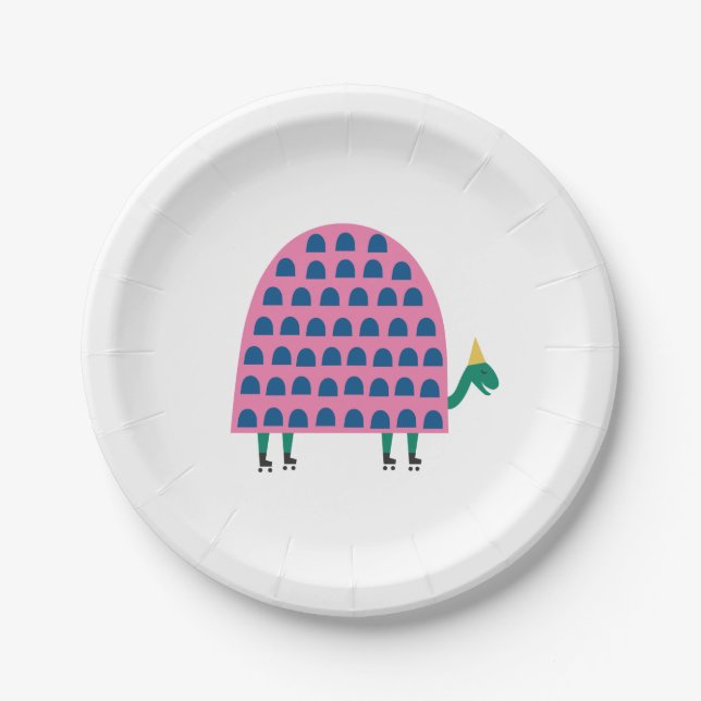Girl Pink Birthday Turtle Animal Party Paper Plate (Front)