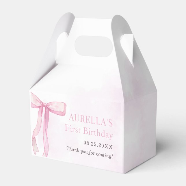 Girl Pink Bow 1st Birthday Party  Favour Box (Front Side)