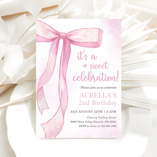 Girl Pink Bow 2nd Birthday Invitation (Creator Uploaded)
