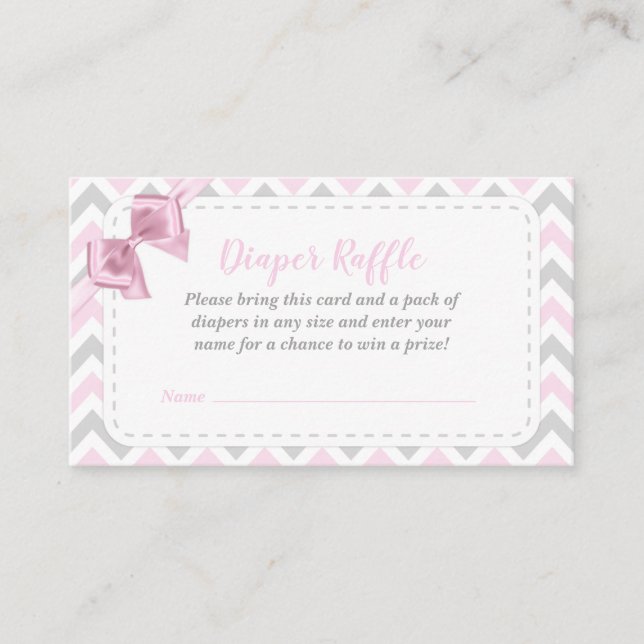 Girl Pink Bow Baby Shower Diaper Raffle Card (Front)
