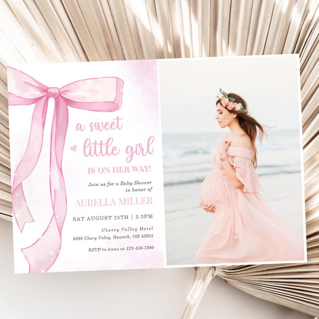 Girl Pink Bow Baby Shower Photo Invitation (Creator Uploaded)