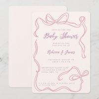 Girl Pink Bow Funky Hand-drawn Baby Shower
