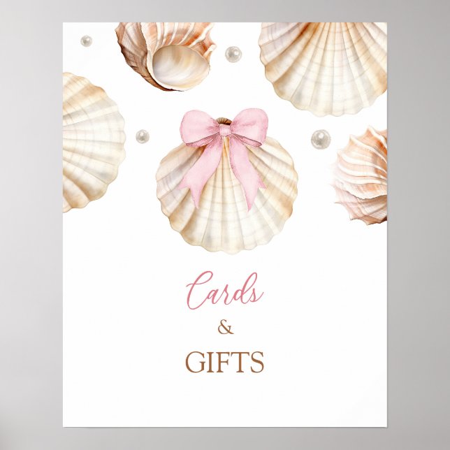 Girl Pink Bow Shell Baby Shower Cards and Gifts Poster (Front)