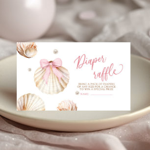 Girl Pink Bow Shell Baby Shower Diaper Raffle Enclosure Card