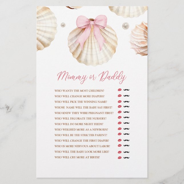 Girl Pink Bow Shell Baby Shower Mommy or Daddy (Front)