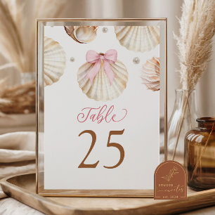 Girl Pink Bow Shell Baby Shower Table Number