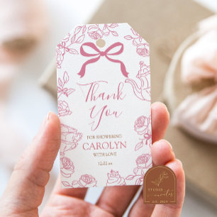 Girl Pink Bow Toile Tea Party Gift Tags