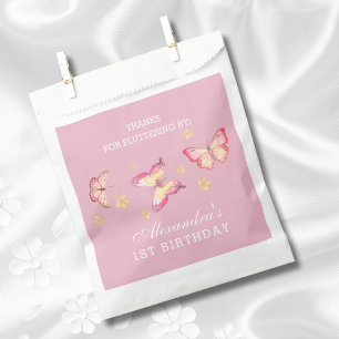 Girl Pink Butterfly 1st Birthday Thank You Favour Bags