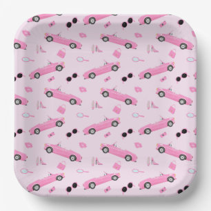 Girl Pink Car Paper Plate