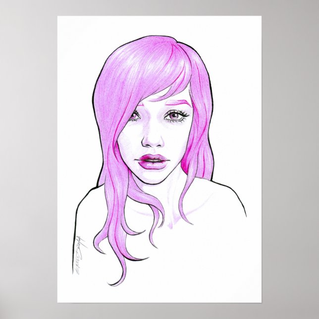 Girl pink cartoon portrait pop art Poster print (Front)