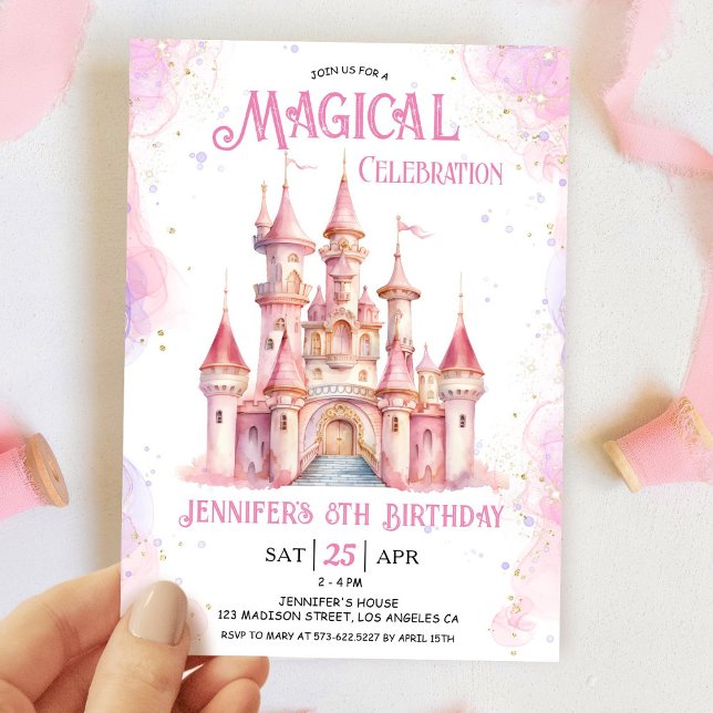 Girl Pink Castle Princess 6th Birthday Party Invitation (Creator Uploaded)