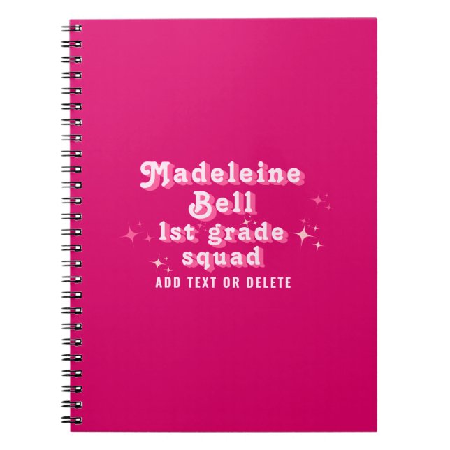 Girl Pink Class Teacher Name Team Squad Any Grade  Notebook (Front)