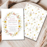 Girl Pink Cute Butterfly Wildflower Baby Shower