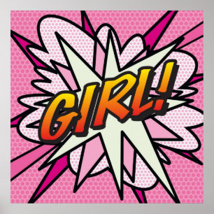 GIRL Pink Cute Comic Book Fun Superhero Graphic Poster