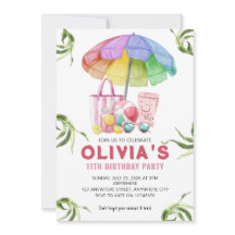 Girl Pink Cute Pool Birthday Party Invitation Card