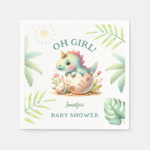 Girl Pink Dinosaur Baby Shower Paper Napkin