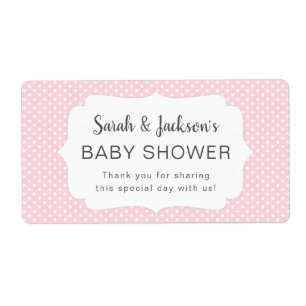 Girl pink dots baby shower water bottle label