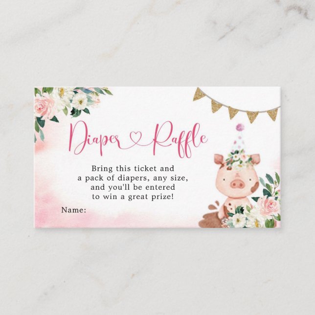 Girl Pink Farm Baby Shower Diaper Raffle Enclosure Card (Front)