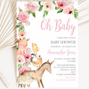 Girl Pink Farm Baby Shower Invitation