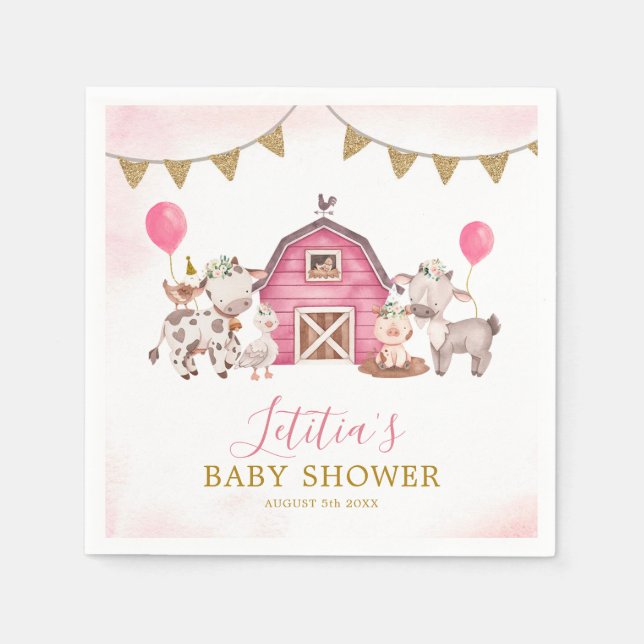 Girl Pink Farm Baby Shower Paper Napkin (Front)