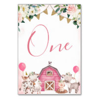 Girl Pink Farm Baby Shower Table Number