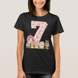 Girl Pink Farm Barnyard 7th Birthday Outfit Girl 7 T-Shirt